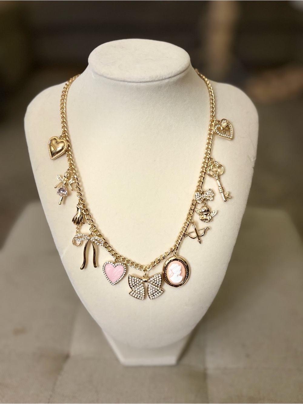 Park Lane Cherie Necklace with Pink Heart and Cameo Pendant
